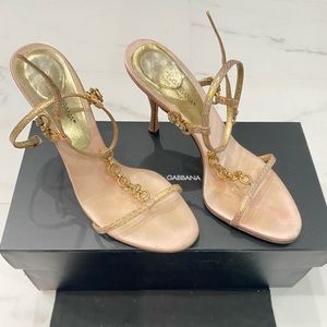 DOLCE & GABBANA pink snake heel sandals with crystals